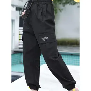 Girls Cargo Pants Drawstring Elastic Waist Casual Joggers Girls Cargo Pants with Pockets 7-13 Years Old Outdoor