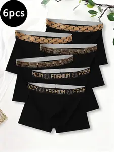 Men's Multifunctional Underwear Set of Six, Fashion Letter Elastic Waistband, Solid Design, Daily Wear, Wedding