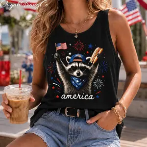 Feral & Free Racoon Tank Top, 4th of July Shirt, USA Independence Day Tank Top, Funny Raccoon Tee, Patriotic Shirt