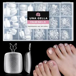 UNA GELLA Toe Nail Tips 312 Pcs Square Round Full Cover Fake Toe Nails Press On Clear 15 Sizes Pre-shape Soft Gel x Toe Nail Tips for DIY Home Nail