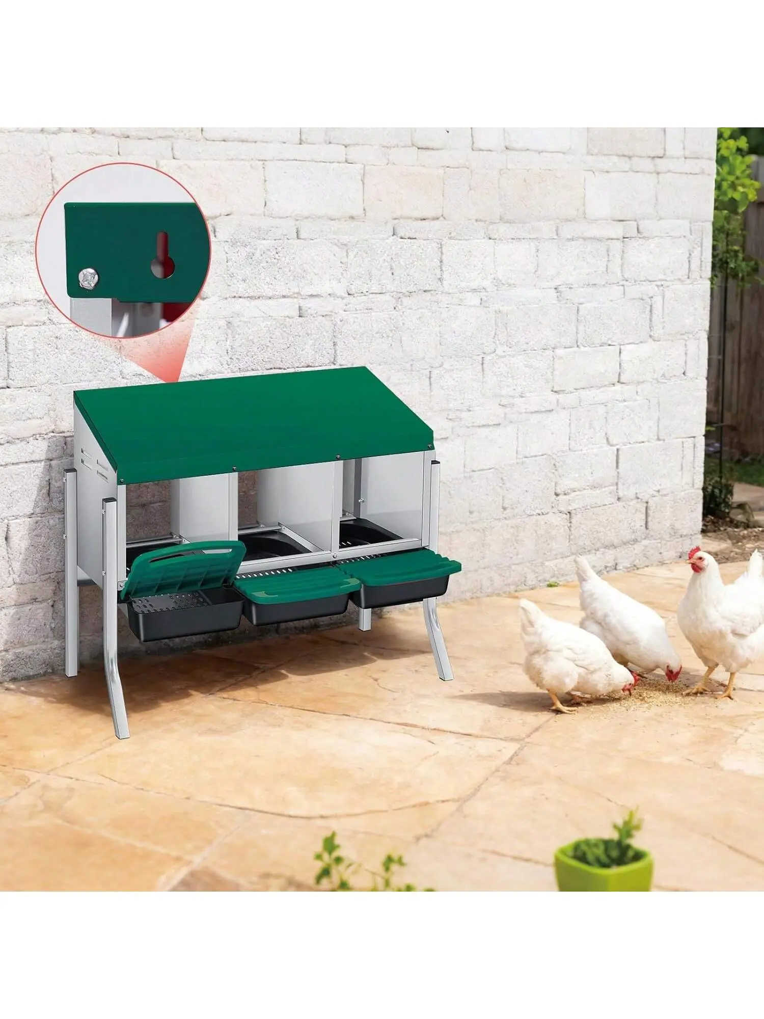 Gaomon 3-Hole Roll Away Chicken Nesting Box - Heavy-Duty Metal Laying Box for Chicken Cage & Backyards, Bracket Legs, Removable Egg Collection Tray, Easy-Clean Litter Tray for Heavy-Duty Use