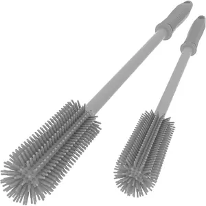 Silicone Bottle Cleaning Brush | 2 Pack| 15.7”+12.6” Water Bottle Brush Cleaner Brush for Hydro Flask,Glassware,Vacuum Sports Bottle&Vases,Water Bottle Cleaner Brush for Narrow Neck Containers (Grey)