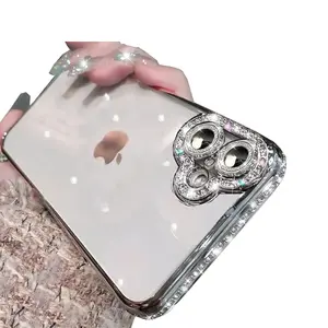 Clear Glitter Case for iPhone 16 (6.1 Inch) – Sparkly Diamond Rhinestone Slim TPU Bumper with Camera Protector, Cute Transparent Bling Cover for Women & Girls