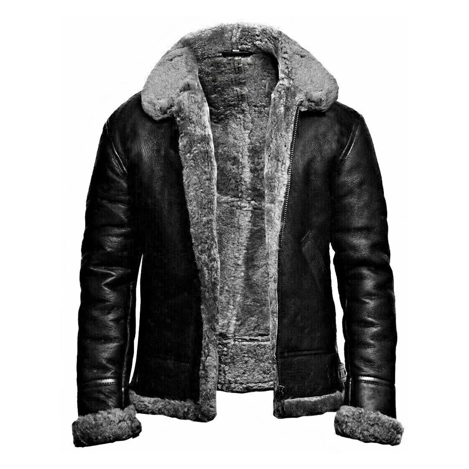 MotorCycleJackets Men's Grey RAF Aviator Pilot Flying B3 Bomber Real Leather Jacket