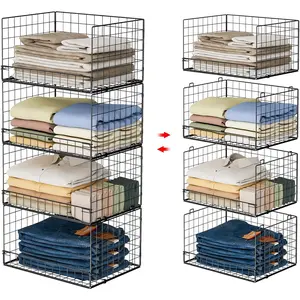4-Tier Stackable Closet Organizers and Storage Shelves, Foldable Closet Shelf Organizer, Black(Patent Protection)(Patent No. 30022416)