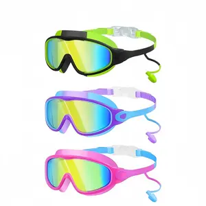 Three-Piece Swimming Goggles Set for Kids, Anti-Fog UV Protection Wide View, Earplugs & Nose Clip Included, Suitable for Boys & Girls 4-12