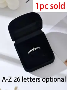 Letter Design Rhinestone Decorated Ring, Adjustable Artificial Zircon Decor Jewelry for Women, Party, Daily Exquisite Jewelry for Birthday Gift, Alphabet Design Ring, Adjustable Rings, Adjustable Initial Rings