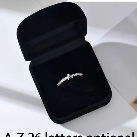 Letter Design Rhinestone Decorated Ring, Adjustable Artificial Zircon Decor Jewelry for Women, Party, Daily Exquisite Jewelry for Birthday Gift, Alphabet Design Ring, Adjustable Rings, Adjustable Initial Rings