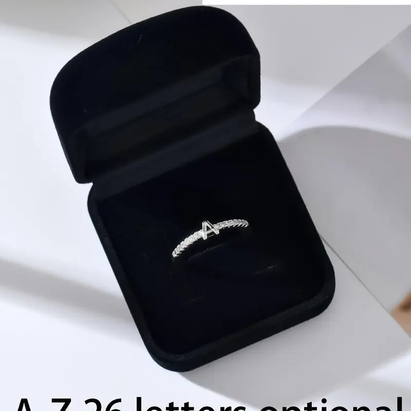 Letter Design Rhinestone Decorated Ring, Adjustable Artificial Zircon Decor Jewelry for Women, Party, Daily Exquisite Jewelry for Birthday Gift, Alphabet Design Ring, Adjustable Rings, Adjustable Initial Rings