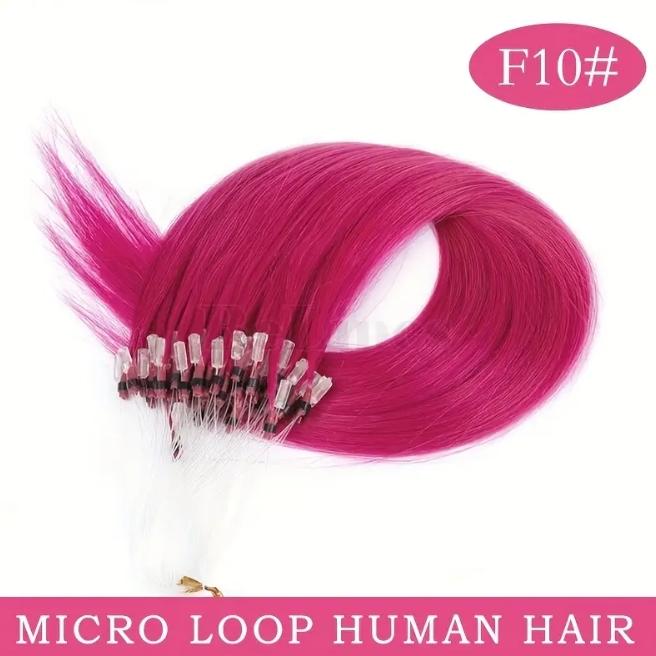 50pcs 30g Micro Loop Human Hair Extensions, Natural Straight, No Glue Easy Install, Vibrant Red Pink Green Blue Purple Gray, 12-28 Inches for Women Daily & Festive Hairstyles