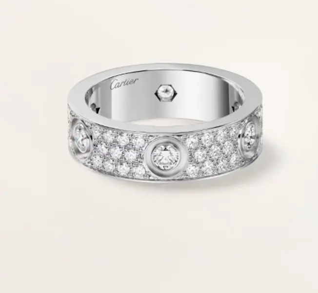 Pre-owned Cartier LOVE RING, CLASSIC MODEL, PAVED, 6 DIA，white gold