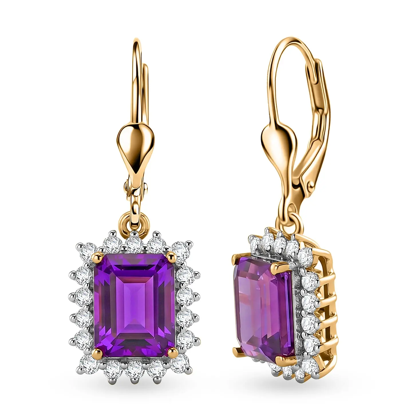 D'Joy Lab Grown Color Change Sapphire and Moissanite Earrings in 18K Vermeil Rose Gold Over Sterling Silver 6.80 ctw