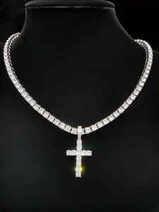 Artificial Zircon Inlaid Necklace, Punk Style Jewelry for Party, Daily Clothing Decor, Trendy All-match & Exquisite Jewelry for Gift, Rhinestone Cross Pendant