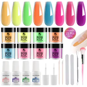 8 Color Dip Powder Nail Starter Kit with French Tray Replacement Brush All-in-One Set Dipping Powder for Professional Women Manicure DIY Home Salon