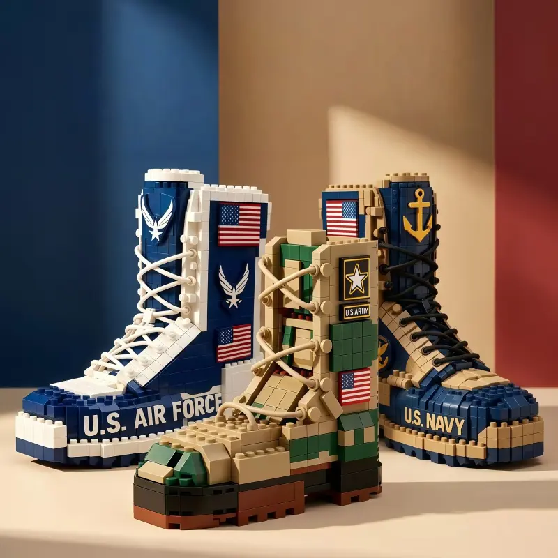 Mini Military Boot Building Block Set - Army/Navy/Marine Corps Themed Educational Collectibles, DIY Mosaic Hobby Supplies, Boy-Focused Gift to Encourage Creativity