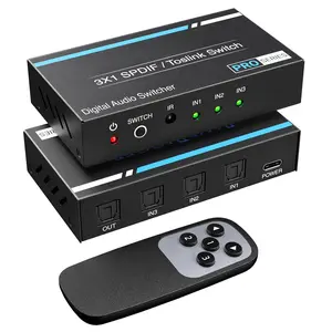 Digital Toslink Optical 3x1  - (LPCM 2.0, SPDIF Optical Audio Switcher with IR Remote Control, 3 in 1 Fiber Optic ) - Compatible with Gaming Console, HDTV, Amplifier, Soundbar