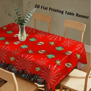 2D Flat, 1 pc, Spider and Web Explosion Pattern Tablecloth, Red Style Party Tablecloth, Suitable for Birthday Parties, Themed Parties, and Indoor/Outdoor Table Decorations