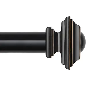 Black Rods for Windows 72 to 144 Inch, 1 Inch Long Rod 32 to 144 (6-12ft), Single Drapery Rods with Square Finials