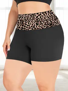 Women's Plus Size Leopard Print High Waist Tight Shorts, Elastic Soft Fabric, Fashion Design, Party Shorts, Summer Outdoor Pants, Yoga Fitness