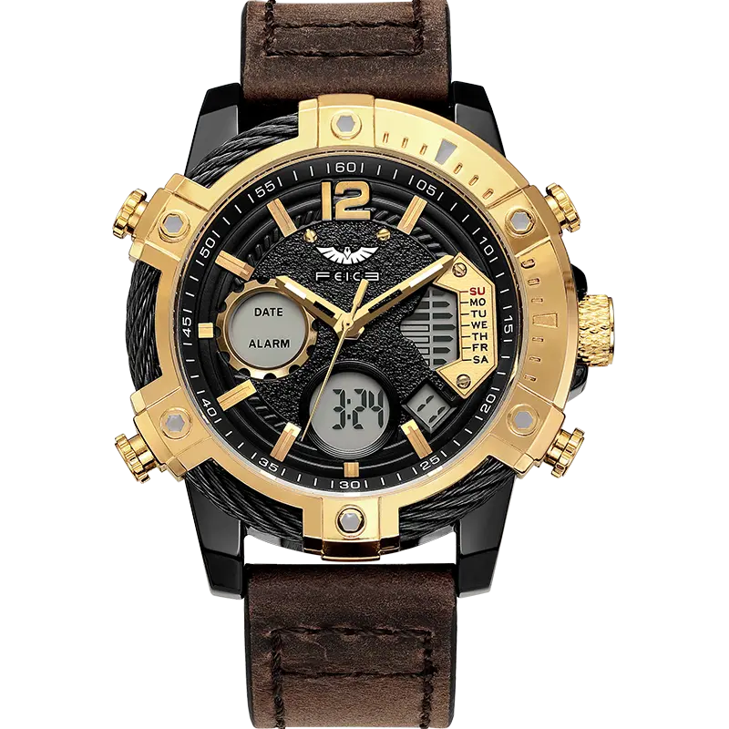 FEICE Men's Retro Cowhide Strap Wristwatch, Multifunction Quartz Analog Display with Luminous and Waterproof Features, Quartz Analog Watch, Multifunction Quartz Watches