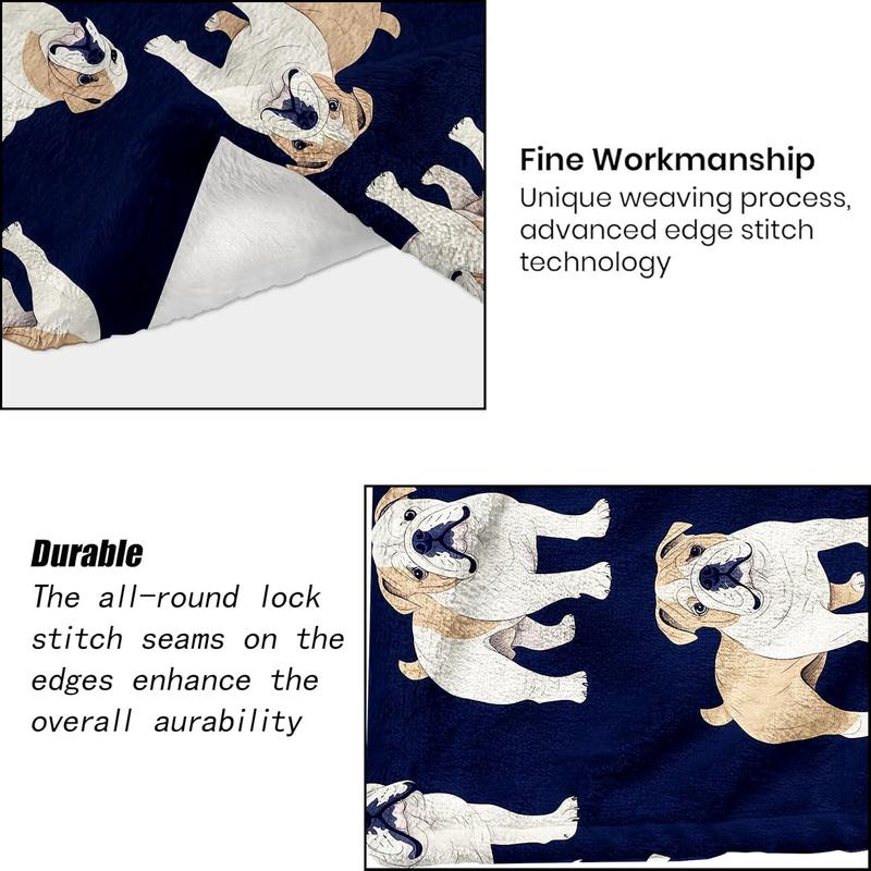 English Bulldog Blanket - Cute Fun Dog Dark Fleece Throw,Gifts for Kids Women, Soft & Warm,Lightweight, for Modern Rustic Decor, Pet Lovers, and Room Home Accents 40x50in,Thanksgiving Christmas New Year Gift, Printed on One Side with a Plain White Back
