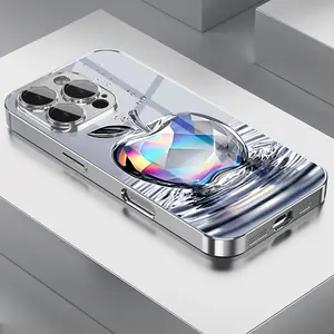 Aurora Drop Print Pattern Electroplated Tempered Glass Case, Luxury Protective Cover for iPhone Series, Full Coverage Design