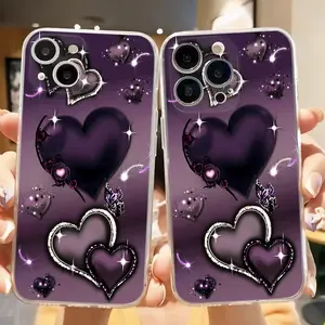Purple heart magic color embellished star phone case B546 for iPhone 16/15/14/13/12/11/Plus/Pro/Pro Max Series - Shockproof Case, Stylish Design