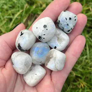 Natural Rainbow Moonstone Tumbled Pocket Crystals and Healing Stones, Natural Rocks for Tumbling and DIY Raw Stones and Crystals (3 Pieces)