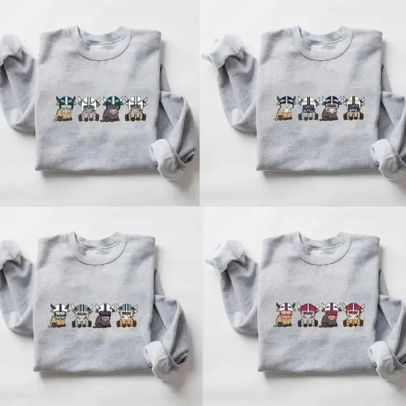 [FREE SHIP] Vintage 90s All Team Football Highland Cow Sweatshirt, 1960s Game Day Shirt, Unisex Football Fan Gift Sweater Ash Grey For Women - Menswear, TSL9756