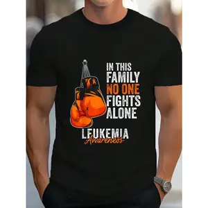 100% Cotton Leukemia Awareness Month Boxing Gloves Orange Ribbon T-Shirt Women's Men's Graphic Tee Crew Neck summer vacation Tops