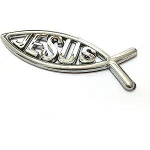 New 3D Christian Jesus Fish Symbol Car Emblem Sticker, Motorcycle Decal, Sticker For Cars, Car Truck Decal, Automobile Decals, Suitable for Electric Vehicles, Hot Selling Cross-Border, Car Vehicle Decoration, Automotive Accessories