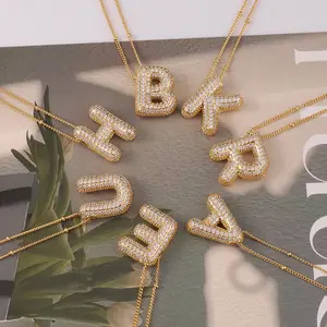 Bubble Initial Diamond Gold Plated Alphabet Pendant Necklace for Women - Quiet Luxury Trendy It Girl Ins Aesthetic Dainty Statement Jewelry