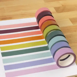 Washi Tape | Individually Packaged | Solid & Patterned Rolls | 15mm x 10m | Semi-Translucent Paper Matte Finish | Stationery