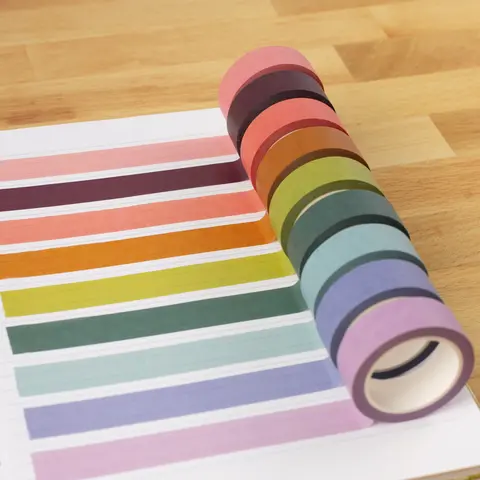 Scrapbooking Washi Tape Scrapbooking Tool - 15mm x 10m Craft Supplies for Adults, Semi-Translucent Paper Matte Finish, Solid & Full-Color Repeating Patterns, Residue-Free Lift, Gentle on Paper, Easy to Tear, Individually Packaged for Decorating Envelopes