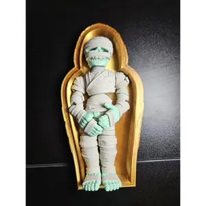 Mummy Fidget Toy – 3D Printed Articulated Figure & Sarcophagus | Spooky Halloween Decor Set Smooth Collectible Figurines Interior Decoration Accessories