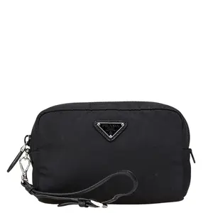 Pre-owned PRADA Nylon Small Leather Goods Vela Re Triangle Logo Pouch