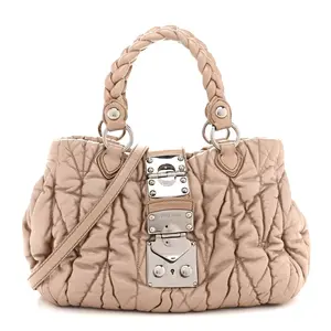 Pre-owned miu miu Leather Tote Bags Metallic Nappa Matelasse Top Handle Satchel Cammeo