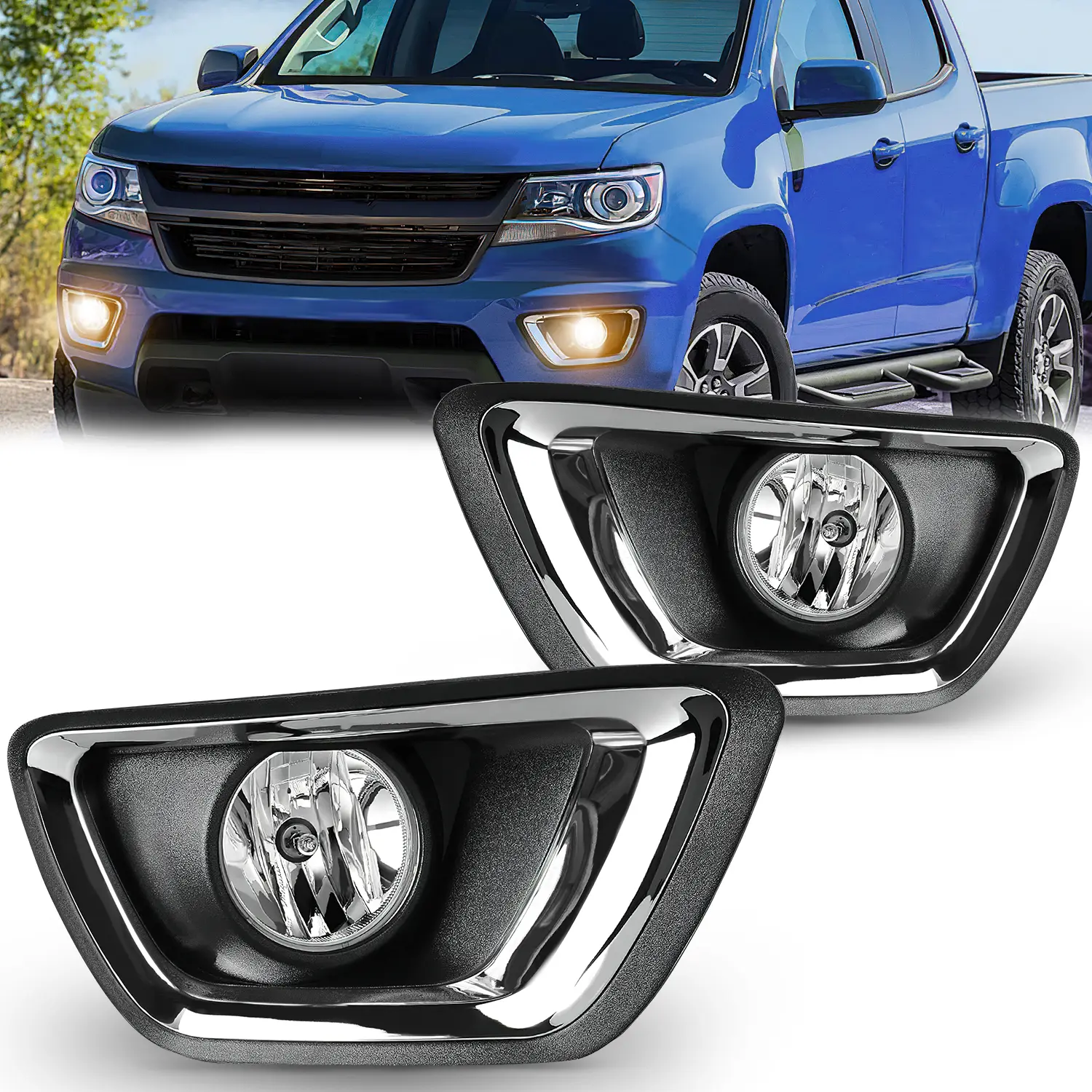 Nilight Fog Light Assembly Compatible with 2015 2016 2017 2018 2019 2020 Chevy Colorado Driving Bumper Fog Lamps with 12V 24W 5202 Bulbs Clear Lens Black& Chrome Bezel, Pair Set