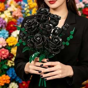 Valentine Gift Building Flower Set, Elegant Box Packaging, Lifelike Rose Model, DIY Assembly Toy, Artificial Roses Bouquet, Artificial Rose Flowers, Perfect for Halloween Christmas Birthday Gifts