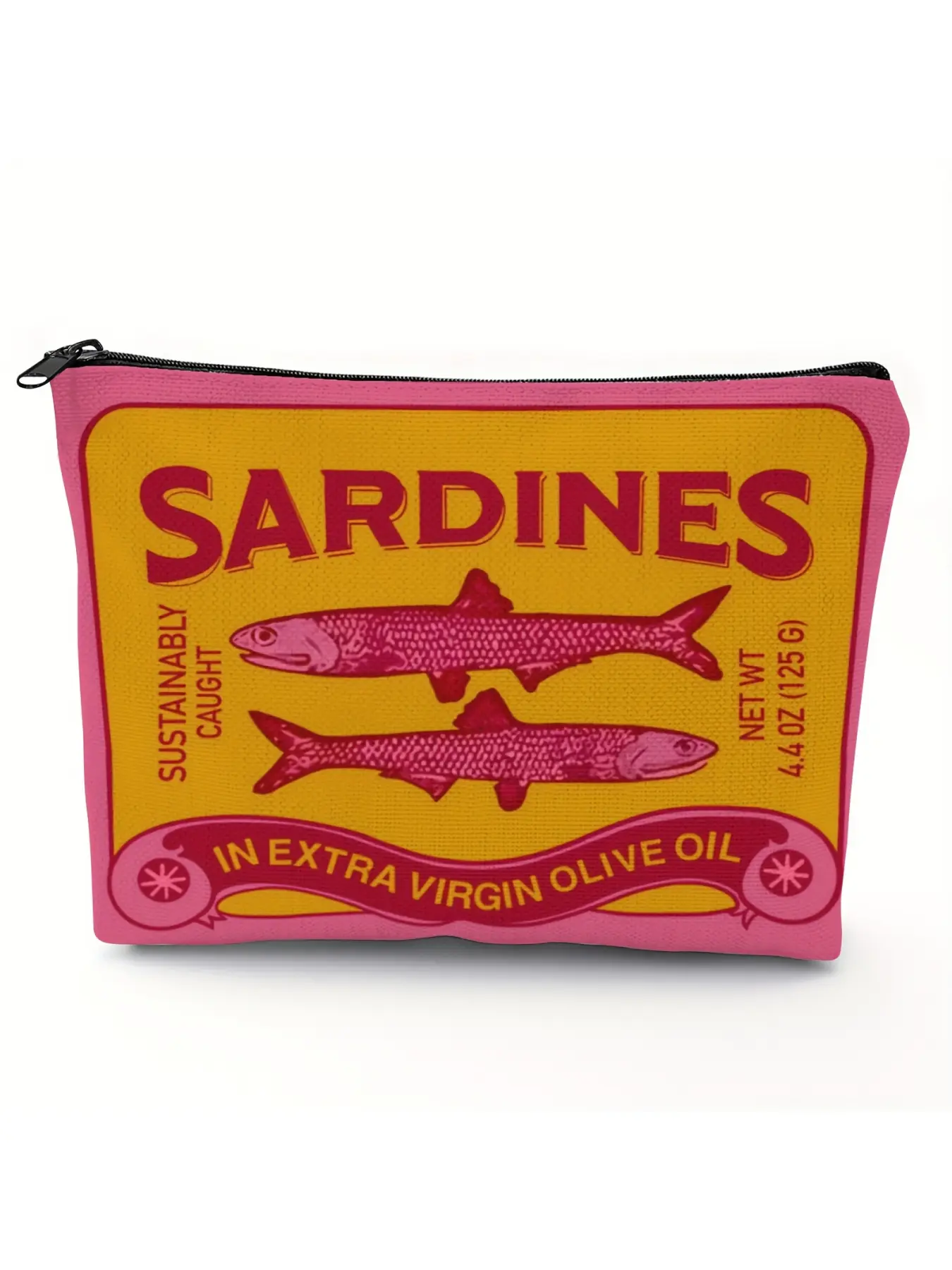 Vintage sardine pattern unisex makeup bag, Cosmetics bag, Makeup Organizer Pouch, Cosmetic pouch, foldable spacious zipper bag, essential lightweight small item storage bag for travel, toiletry bag, a gift for family, friends and teachers