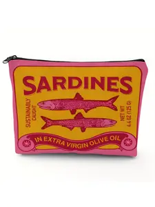 Vintage sardine pattern unisex makeup bag, Makeup Organizer Pouch, Cosmetic pouch, foldable spacious zipper bag, essential lightweight small item storage bag for travel, multi-functional coin purse, toiletry bag, a gift for family, friends and teachers