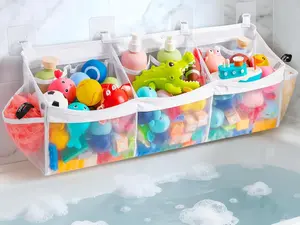 Large Bath Toy Organizer with 3 Compartments & Multiple Pockets – Quick-Dry Mesh Storage for Kids' Bath Toys & Bathroom Essentials