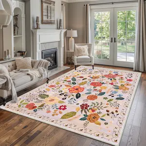CCTFS 8'x10' Area Rugs for Living Room Clearance Washable Boho Area Rug Non Slip Floral Vintage Low Pile Large Rug for Living Room, Bedroom, Farmhouse, Dining Room, Kids Playroom