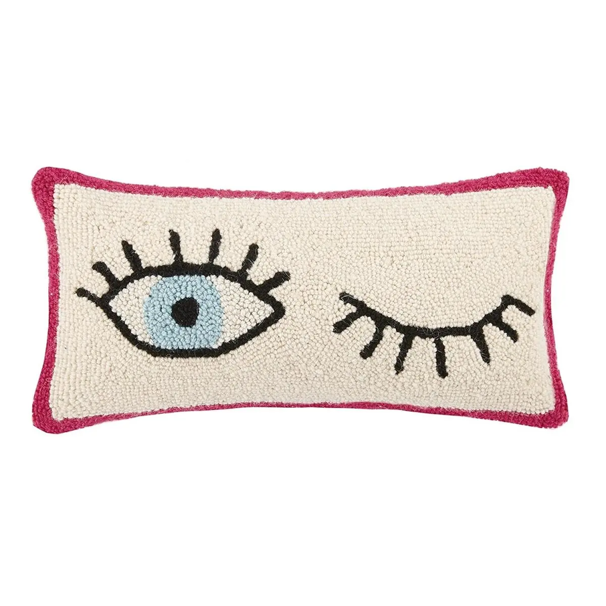 Peking Handicraft 30HRS1557C18OB Handmade Standard Pillow, 9x18 in, 100% Wool & Cotton Wink Hook Pillow with Polyfill, Handmade Standard Pillows