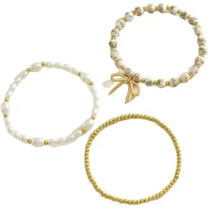 Bow Beaded Bracelet set for Women Stackable StretchBracelets,   bead Ceramic Bead Bracelets of