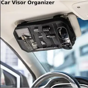 Tactical Car Visor Organizer with Zipper Pouch Glasses Clip and Card Pocket Molle Panel for Trucks Cars SUVs Black Sun Visor Storage