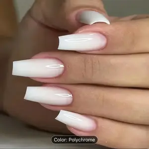 24pcs Long Coffin Ballet Press On Nails, Gradient Fake Nails,Full Cover False Nails For Women And Girls Including Nail File And Jelly Glue