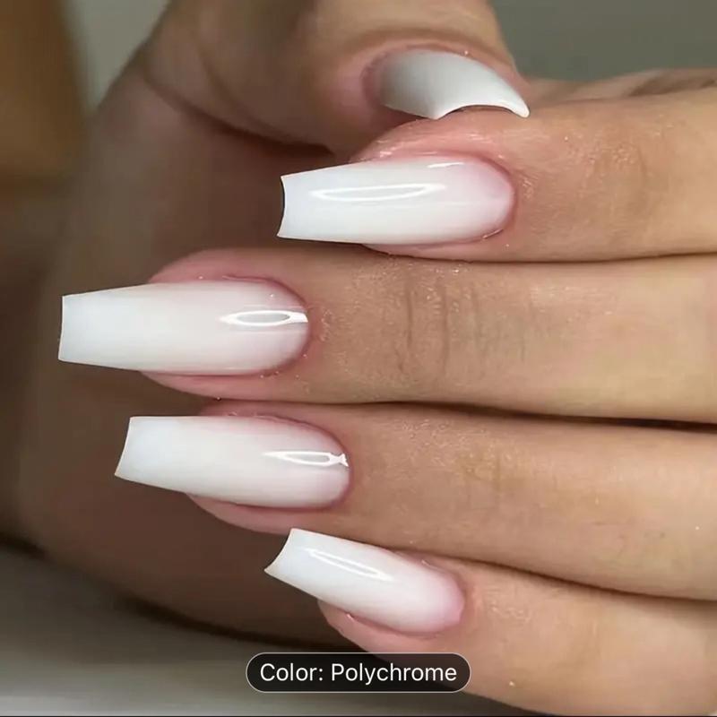 24pcs Long Coffin Ballet Press On Nails, Gradient Fake Nails,Full Cover False Nails For Women And Girls Including Nail File And Jelly Glue