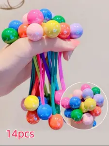 14pcs Colorful Round Ball Hair Ties for Girls, Fun and Stylish Hair Accessories Set, Perfect for Everyday Use, Bright Colors, Easy to Tie