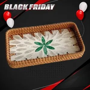 Handcrafted Wicker and Shell-decorated Small Tray.